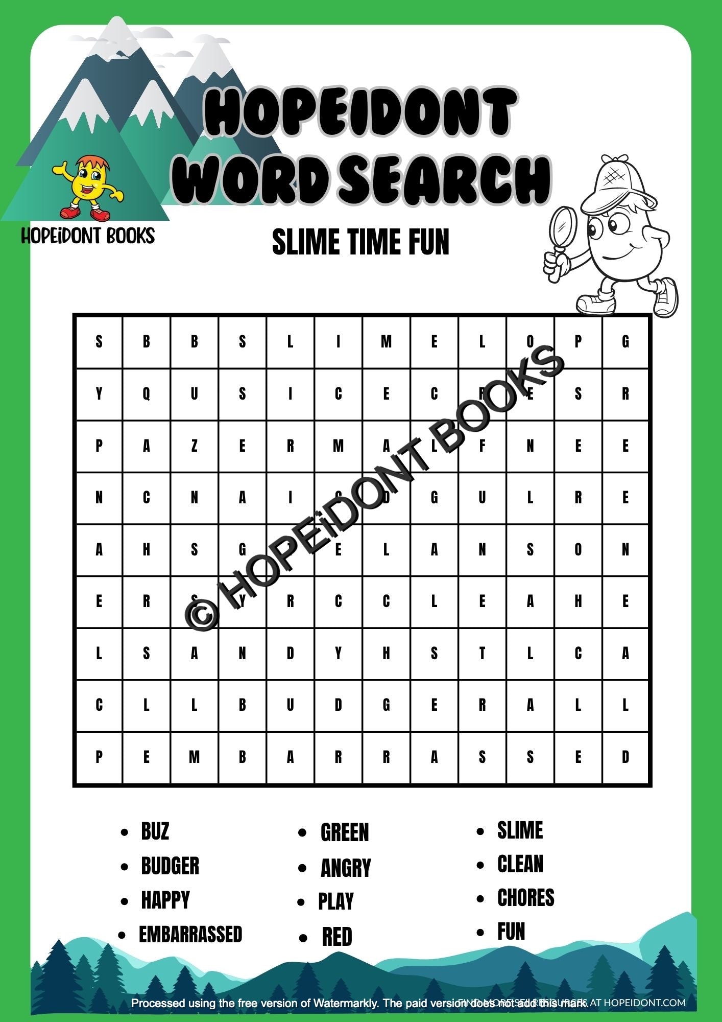 HOPEiDONT WORD SEARCH--SLIME TIME FUN