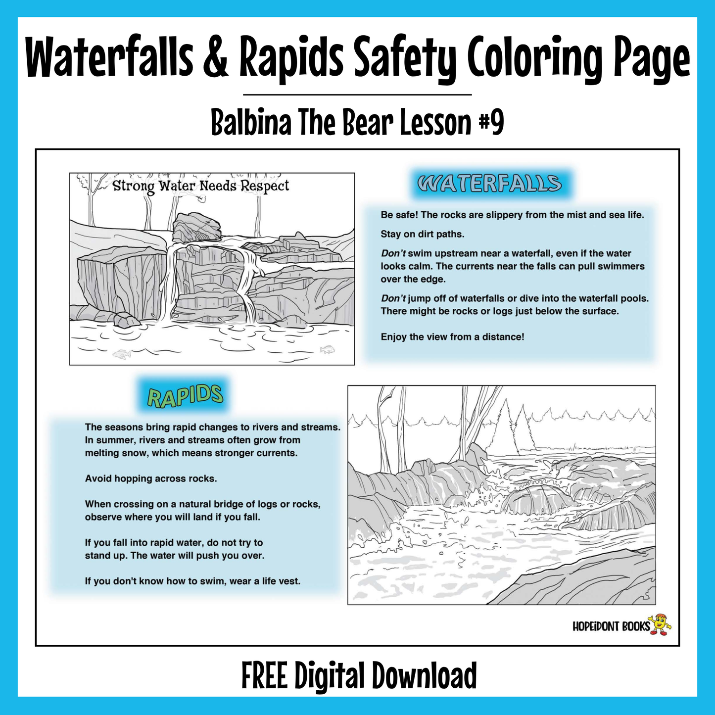 Waterfalls & Rapids Safety Coloring Page