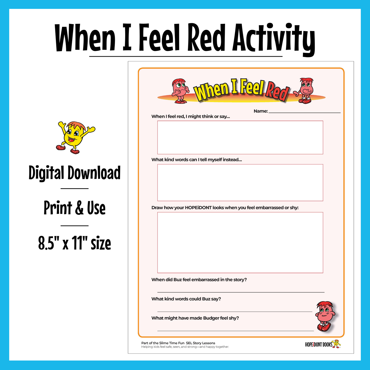 When I Feel Red: Embarrassed & Shy Reflection Activity