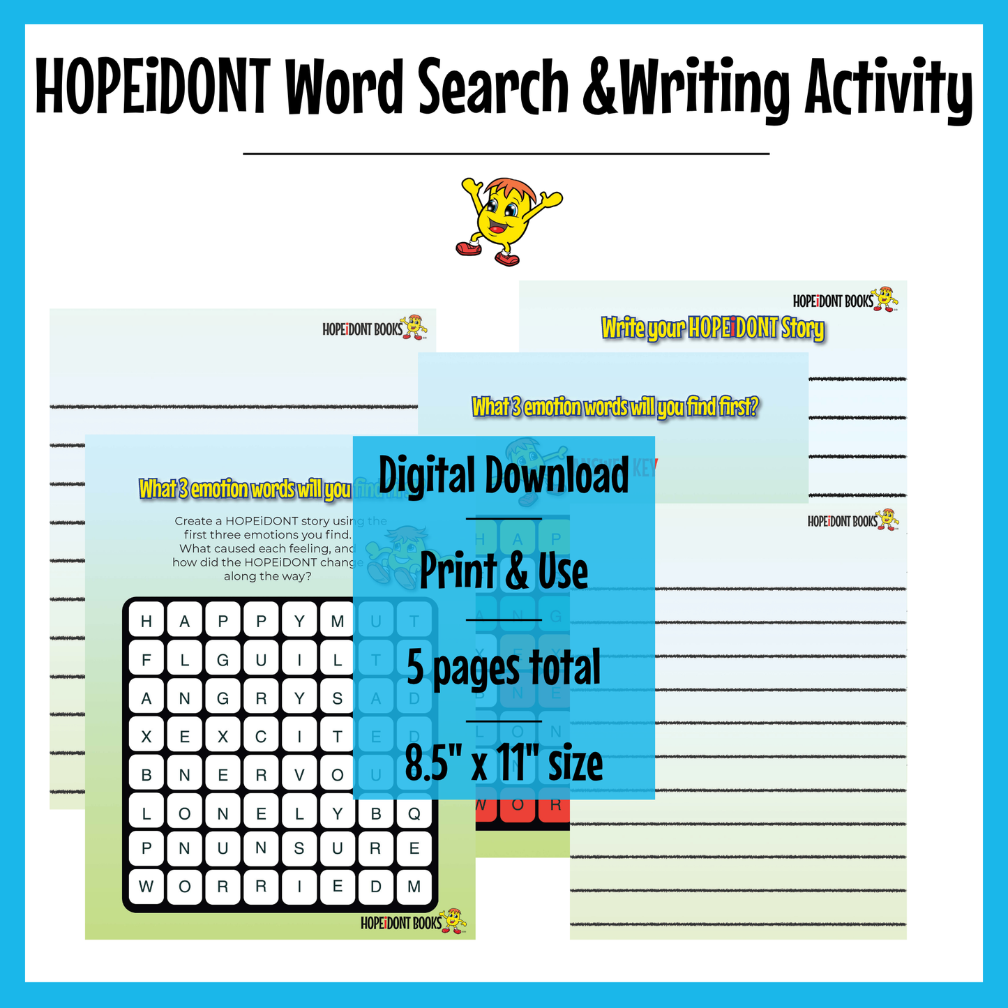 HOPEiDONT Story Emotion Word Search & Writing Activity